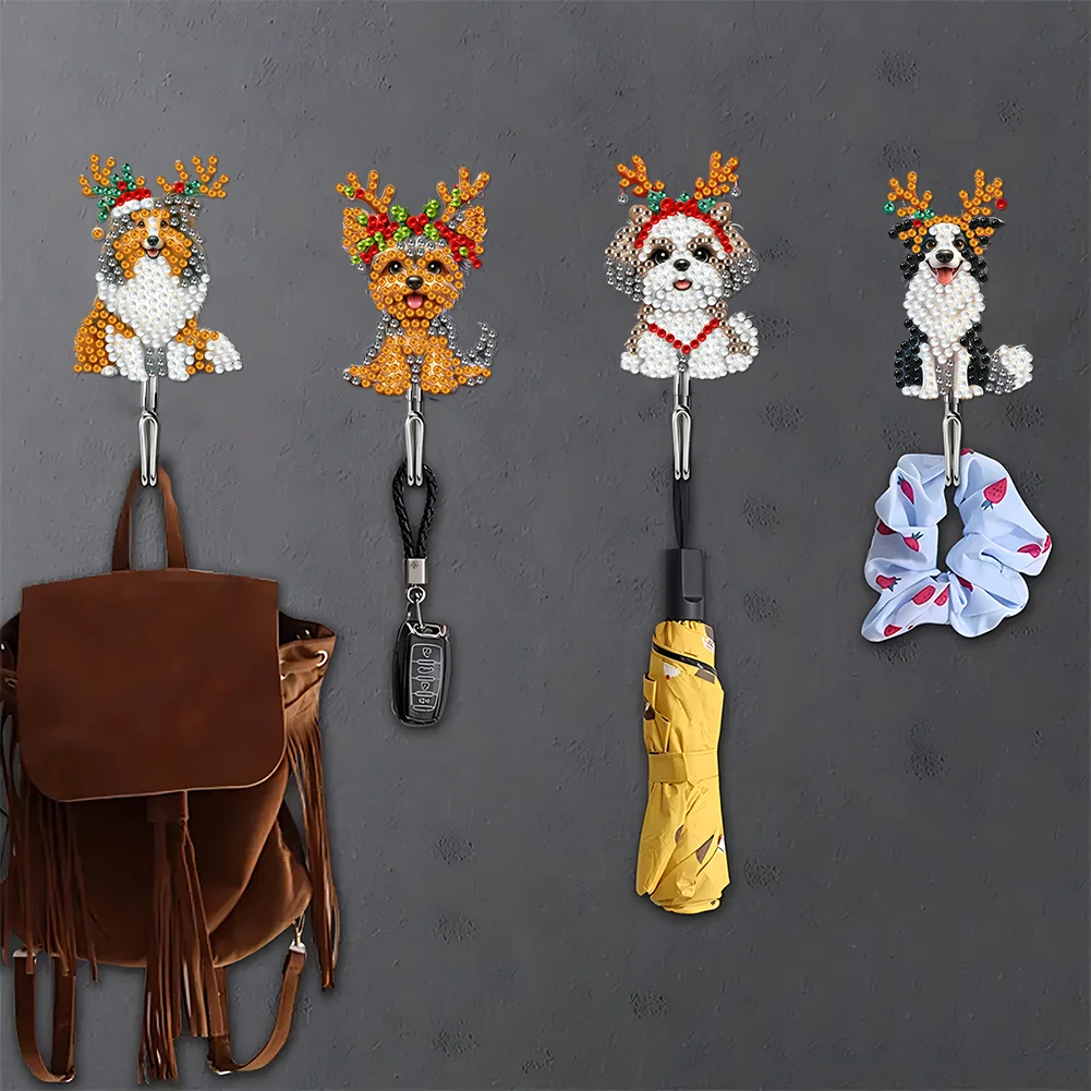 6Pcs DIY Christmas Dog Diamond Painting Hooks Christmas Diamond Art Wall Hooks