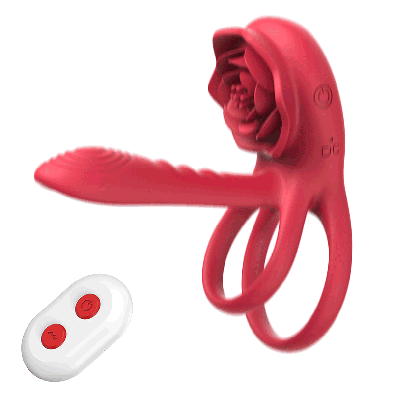 3-in-1 G-spot Vibrator Clit Stmulator & Vibrating Penis Ring Rose Toy For Couples - Rose Toy