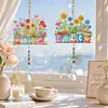 2Pcs Diamond Painting Acrylic Double Sided Potted Plants Wind Chime Suncatcher with Crystal Hanging Pendant
