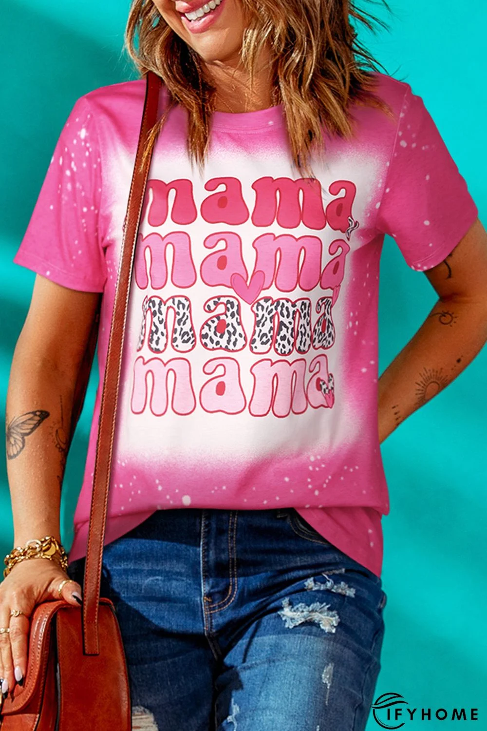 Rose Full of Mama Letter Print Tie Dye Tee | IFYHOME