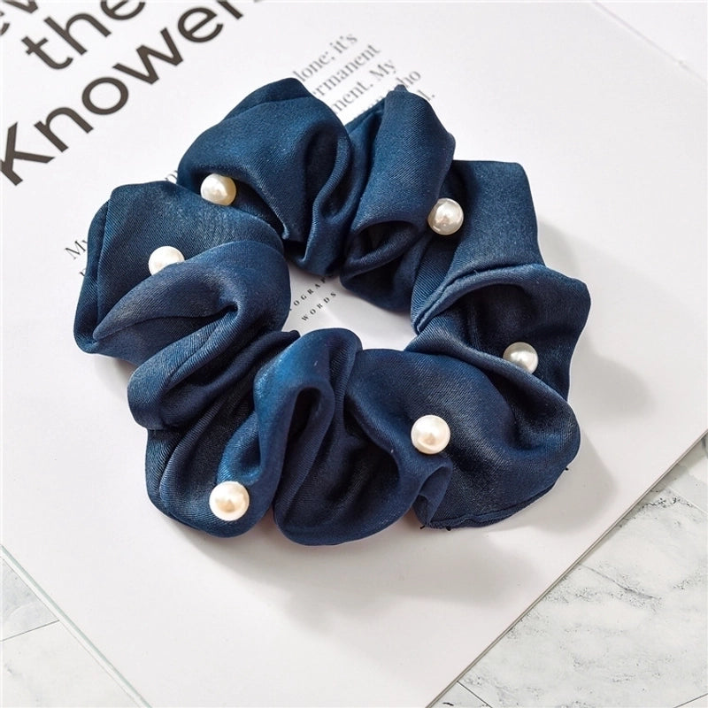 Women’s Minimalist Solid Color Cloth Pearl Hair Tie