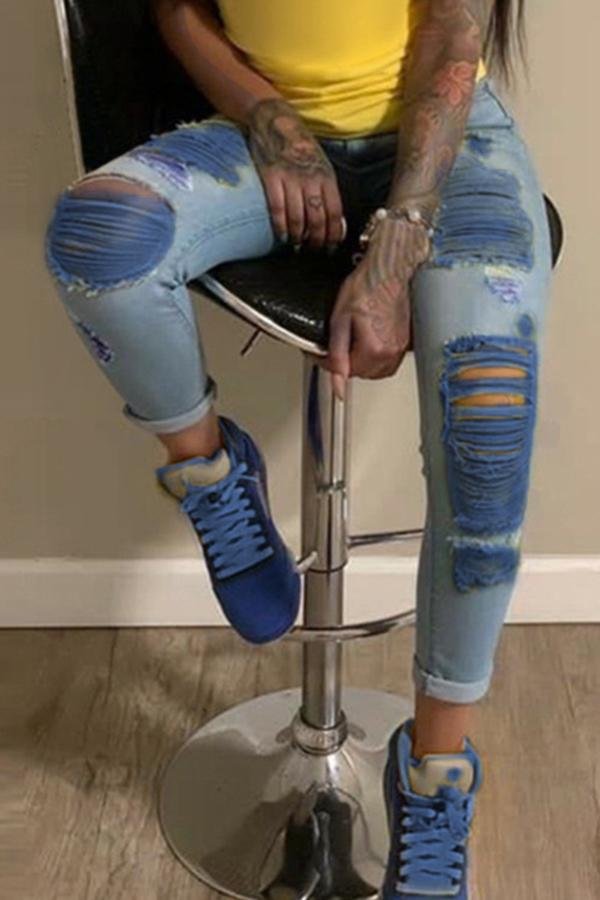 Fashion Tend Color Ripped Slim Fit Jeans