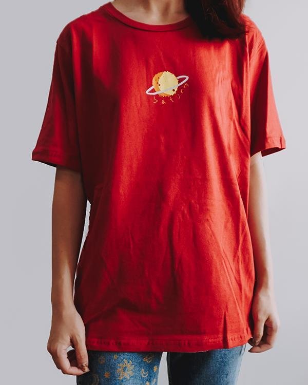 Planet Printed Simple Short Sleeve T-Shirt - Chicaggo