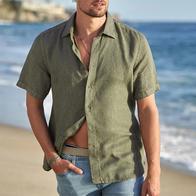 Casual Linen Short Sleeve Gentleman Vacation Shirt