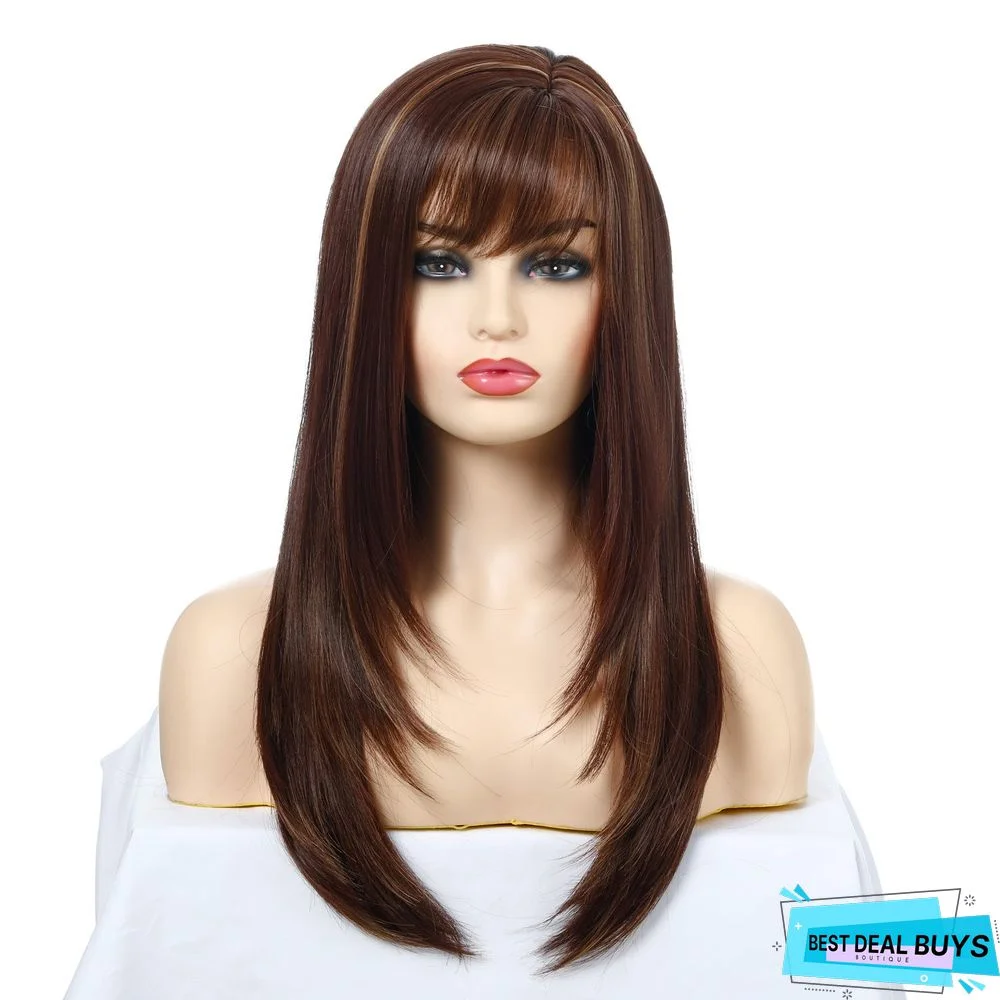 New Popular Wig Fashion Women's Long Straight Hair Oblique Bangs Chemical Fiber Headgear