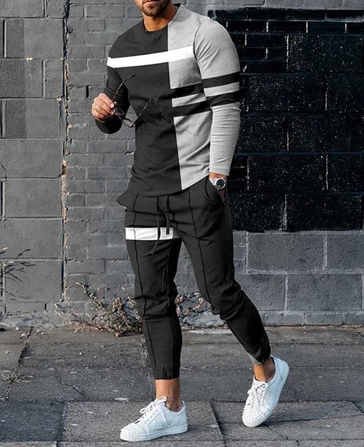 Contrast Panel & Block Striped Shirt & Pants Set