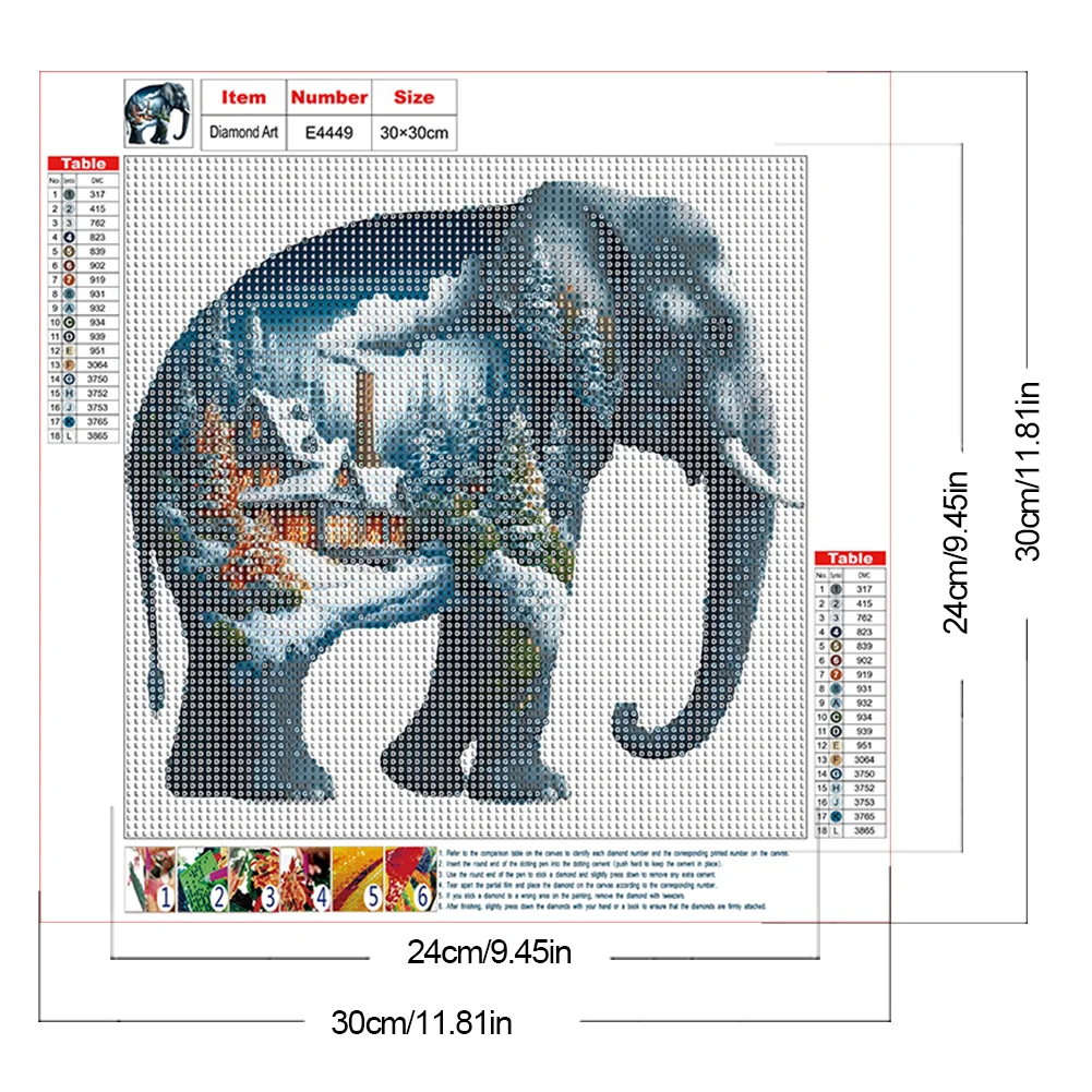 Diamond Painting - Full Round Drill - Elephant Silhouettes(Canvas|30*30cm)
