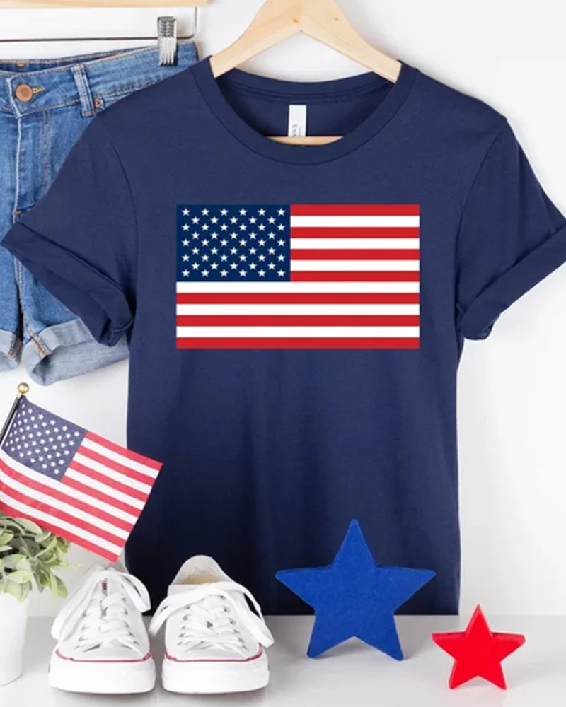 USA Flag Print Short Sleeve T-Shirt