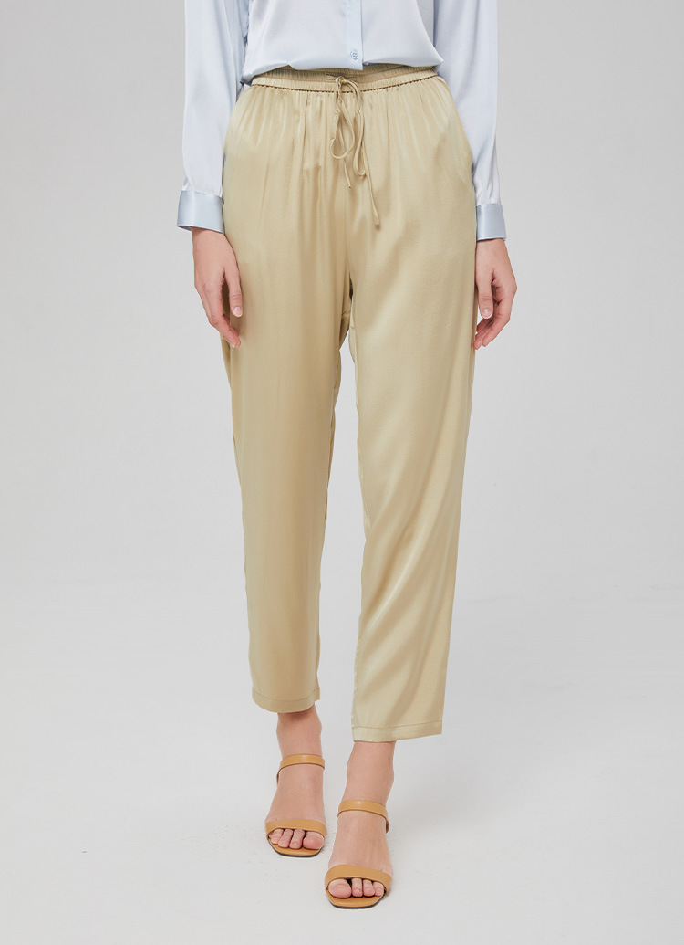 Yellow Silk Pants Wide-leg High Waist Loose Style