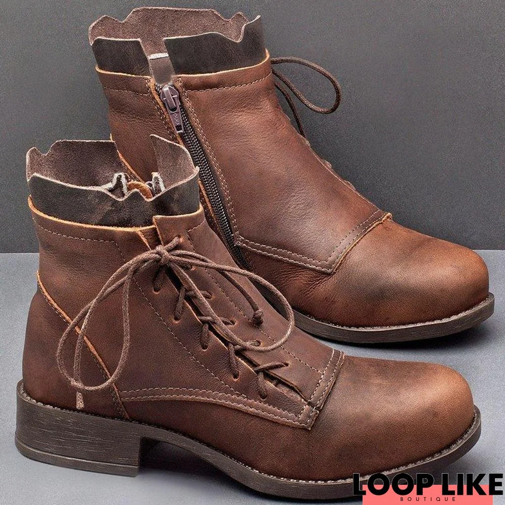 Lace-Up Low Heel Fashion Ankle Boots