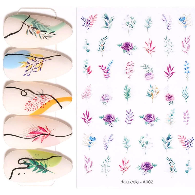 1PC Abstract Geometrics 3D Nail Sticker Cool Letters Pattern Leaves Flower Transfer Decals Slider For Nails Decoration Manicures
