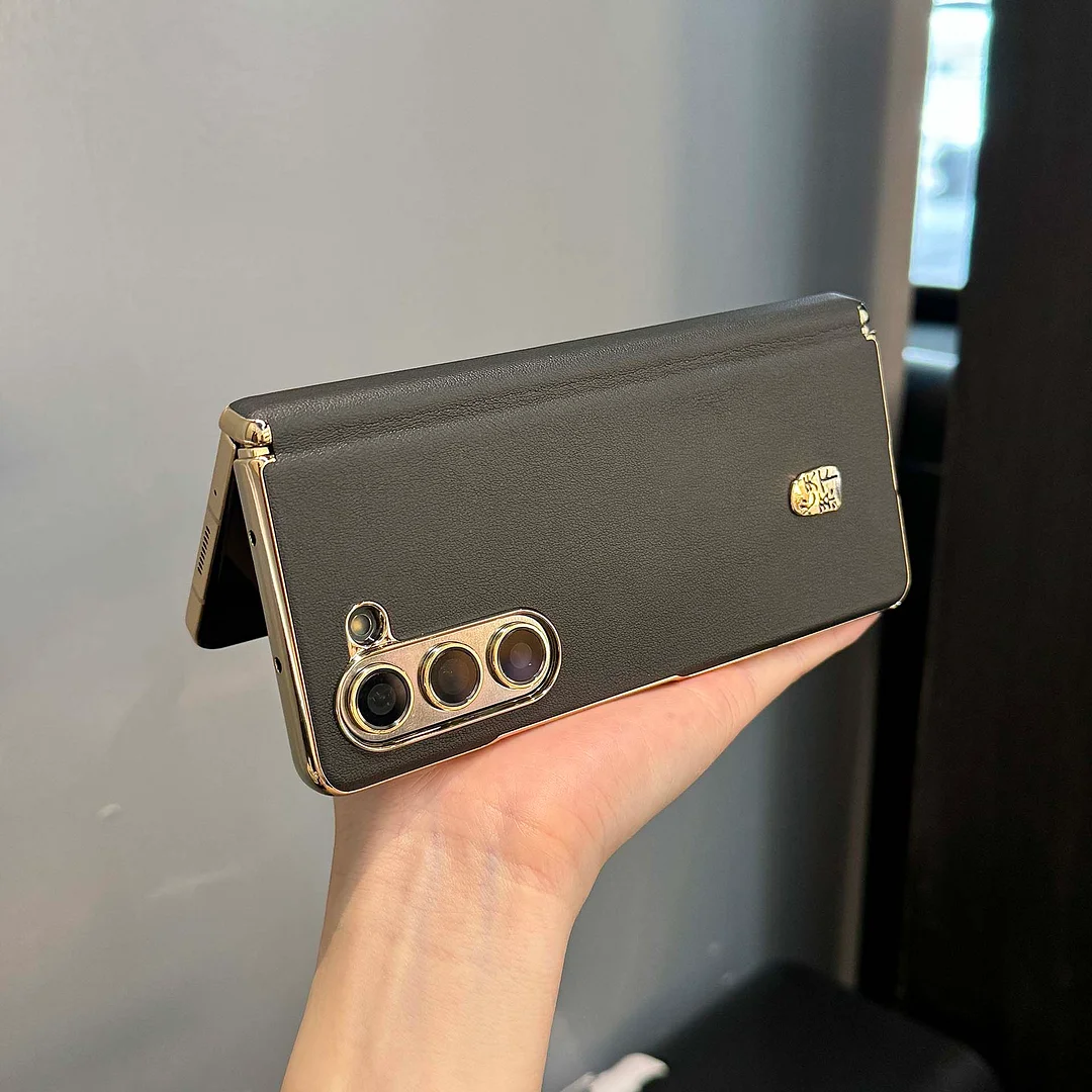 Top-Grain Leather Stand Case for Samsung W22/W23/W24 Minimalist Business Design in Meteorite Black Anti-Fingerprint & Shockproof