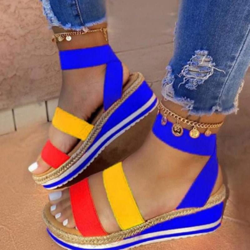 Wholesale Women Summer Sandals Plus Size 43 Multi Color Platform Sandals Rainbow Wedges Heel Casual Beach Shoes For Dropshipping