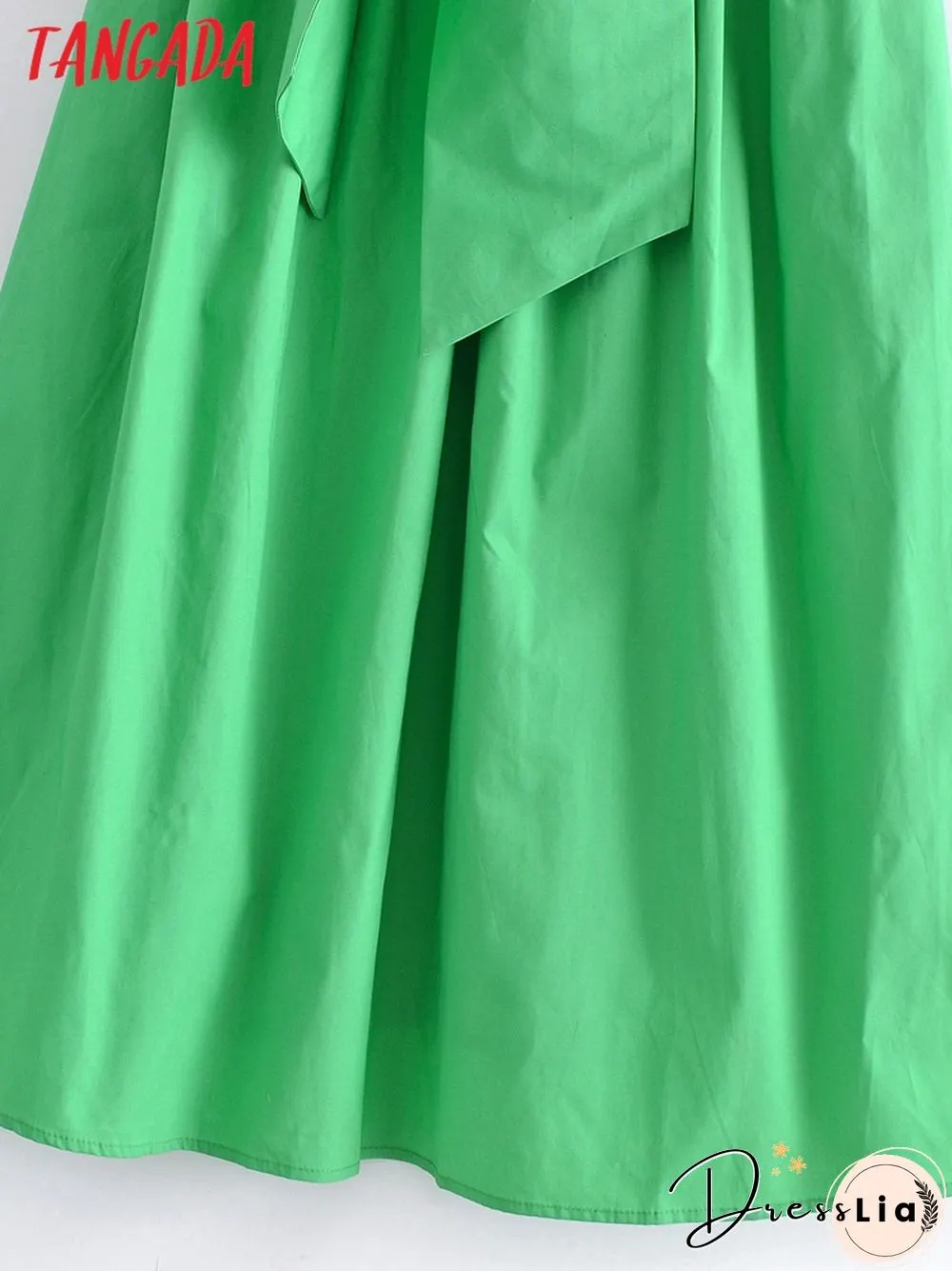 Womens Summer Dress Green Dresses With Pocket Back Bow Strap Female Long Dress Qn26