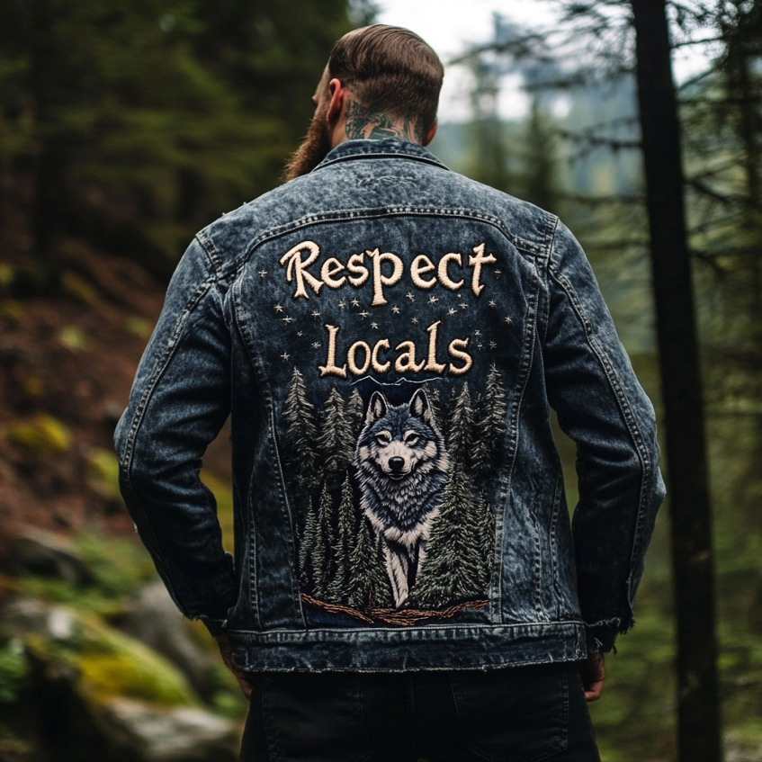 Comstylish Retro Respect The Locals Wolf And Forests Embroidered Art ...