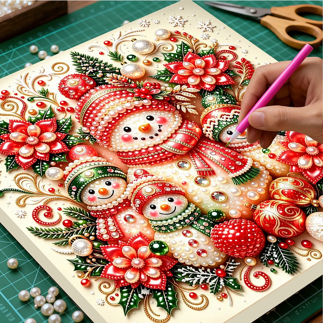 Framed Pearl Painting Snowman Christmas Wall Art 7.87x7.87in