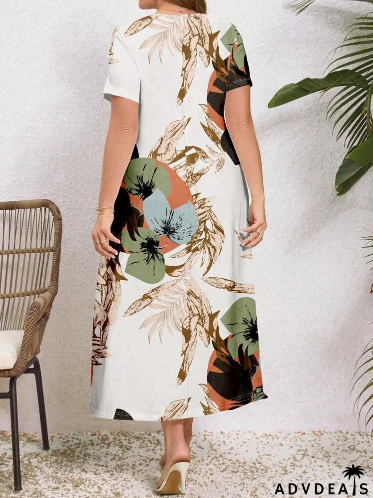 Plus Size Women Casual V-Neck Short Sleeve Dress, Summer