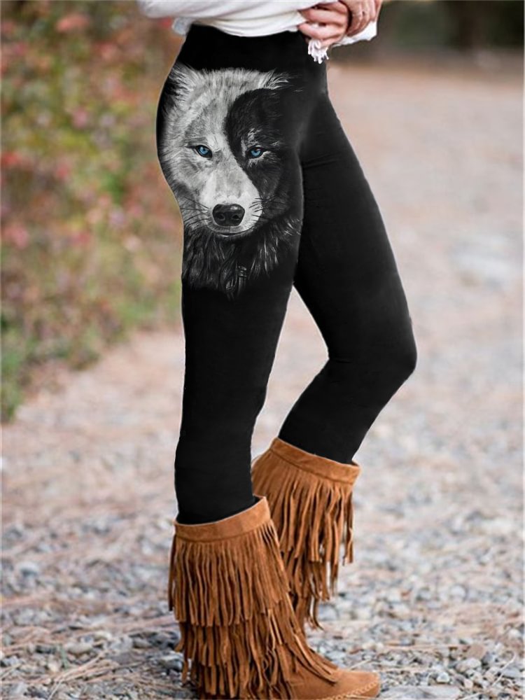 Wild Wolf Contrast Color Comfy Leggings
