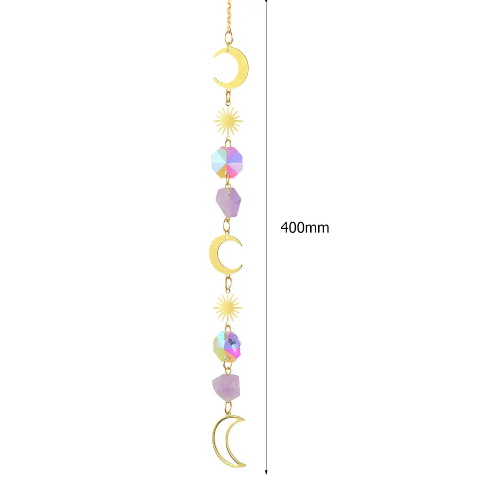 Crystal Wind Chime Star Moon Prism Hanging Pendant Home Garden Decor (B)