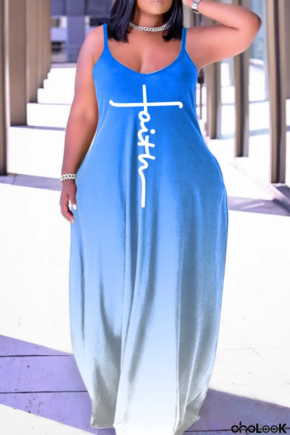 Tangerine Red Sexy Casual Print Backless Spaghetti Strap Long Dress Dresses