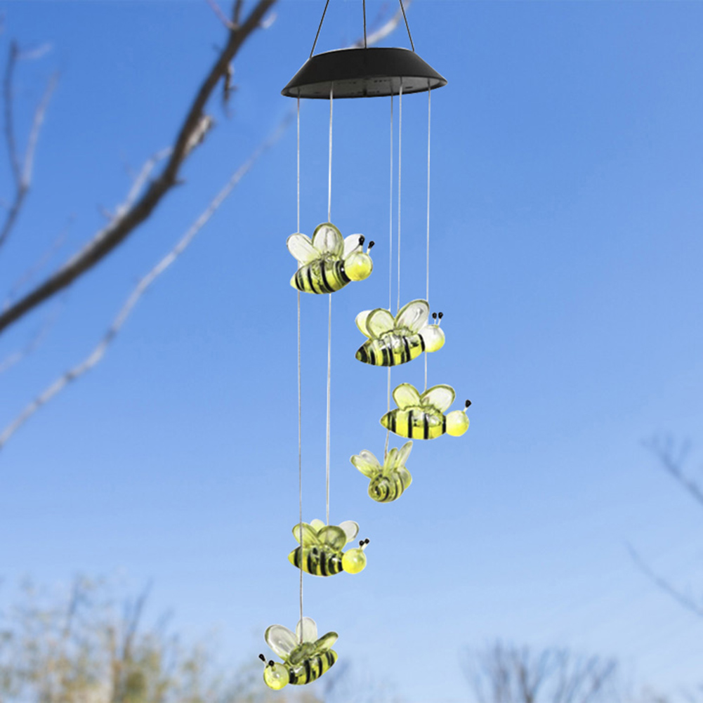 

Honey Bee Wind Chime Solar Lamps Outdoor Hanging Pendant Light Garden Decor, 501 Original