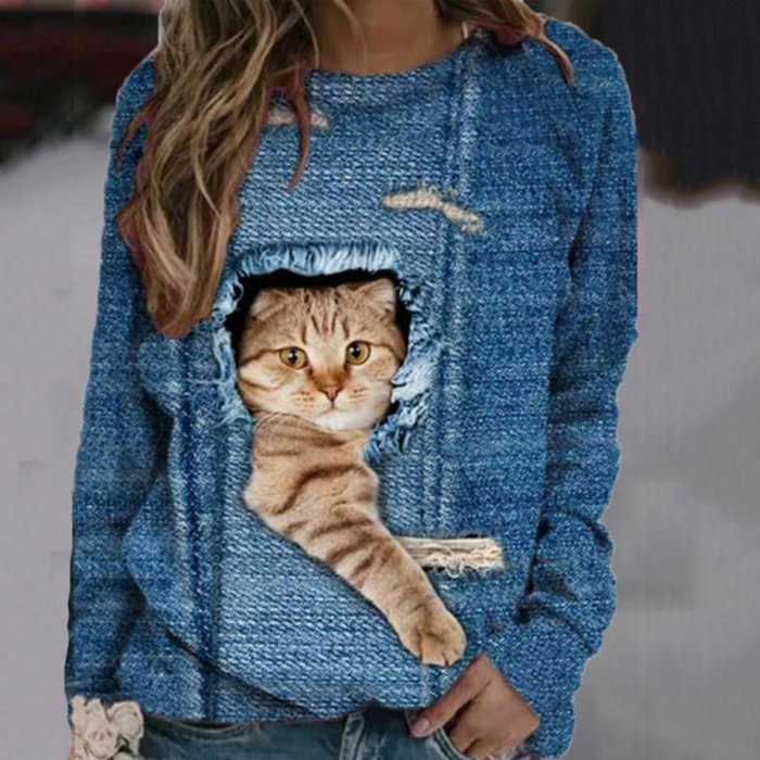 Casual Cat Long Sleeve Sweatshirt