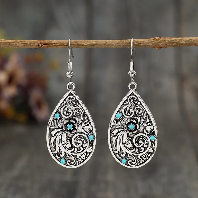 Vintage drop-shaped turquoise floral earrings