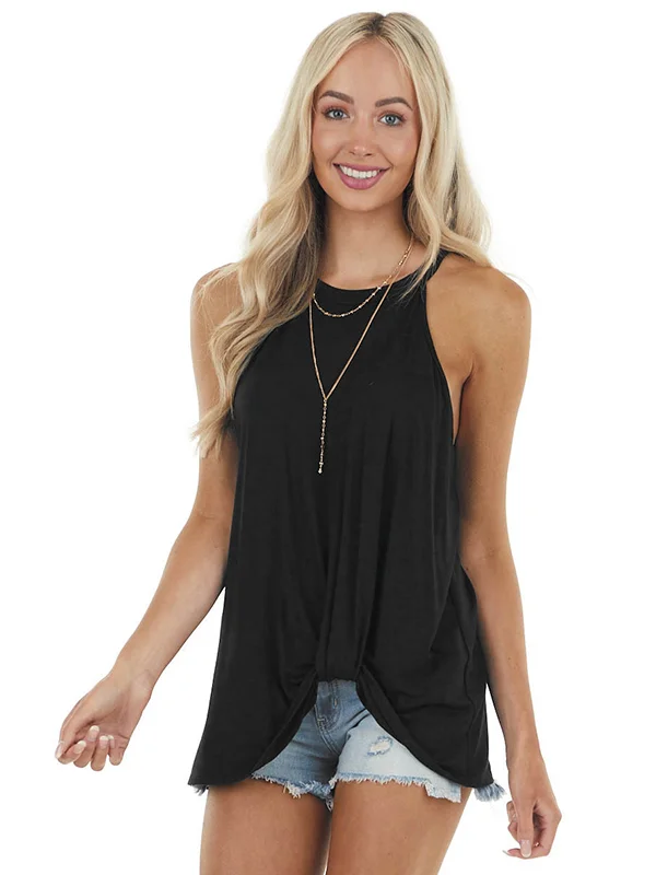Simple Sleeveless Solid Color Halter-Neck Vest Top