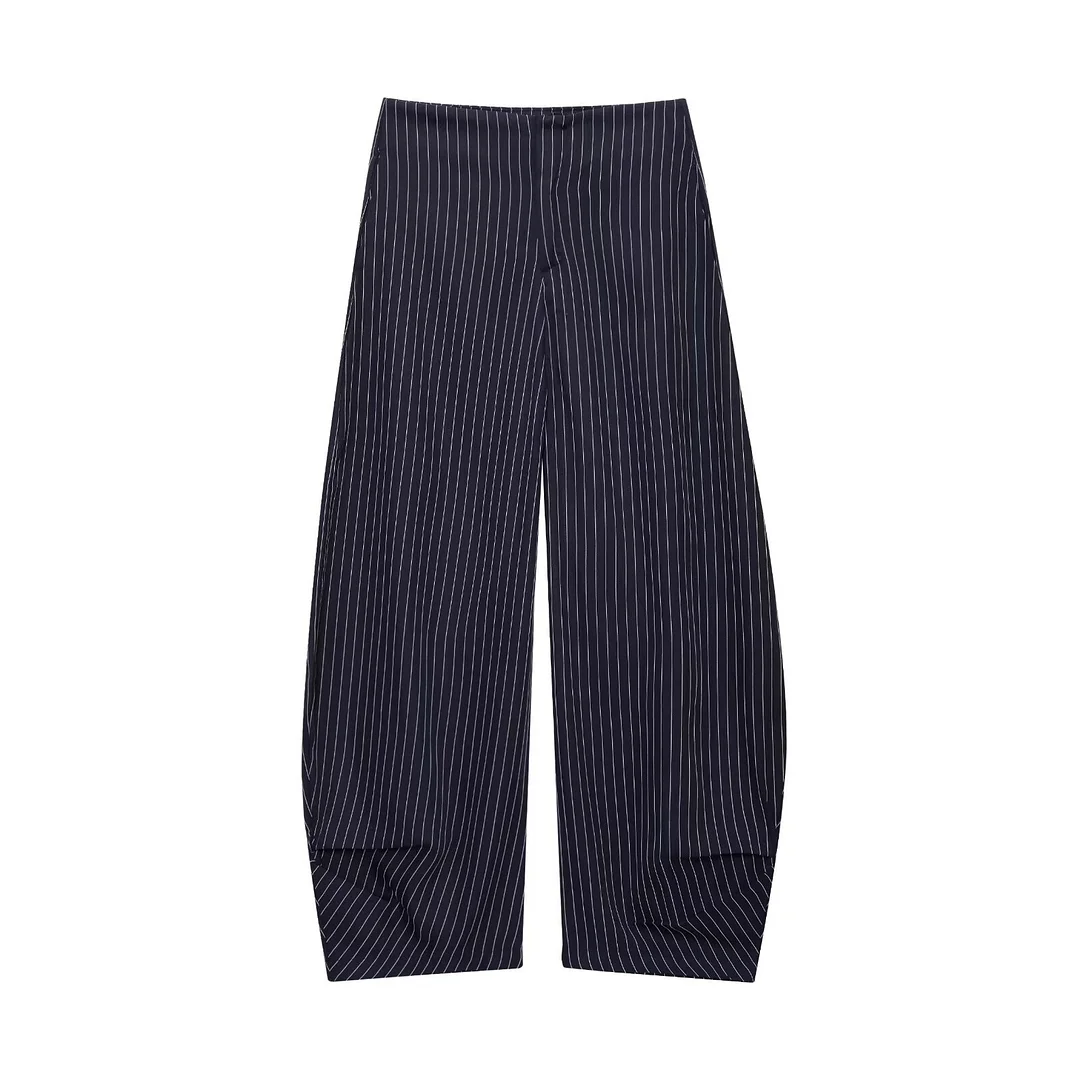 Nigikala Nigikala Women's Explosive Striped Linen-Blend Vest + Balloon Version Of Striped Pants