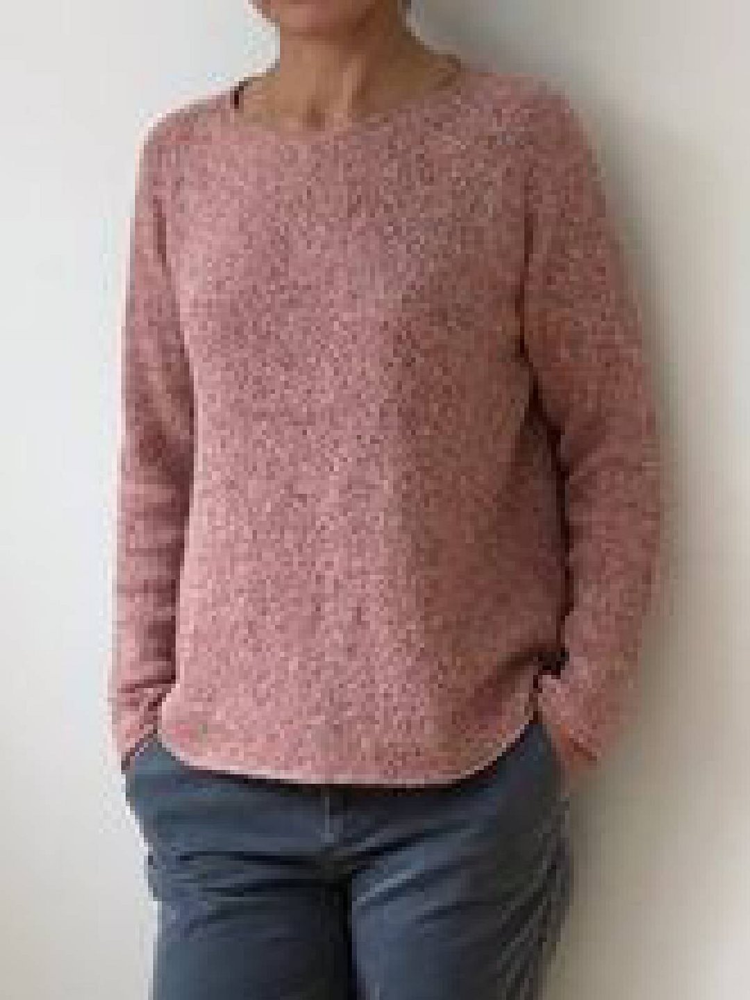 Pink Casual Round Neck Cotton-Blend Sweater
