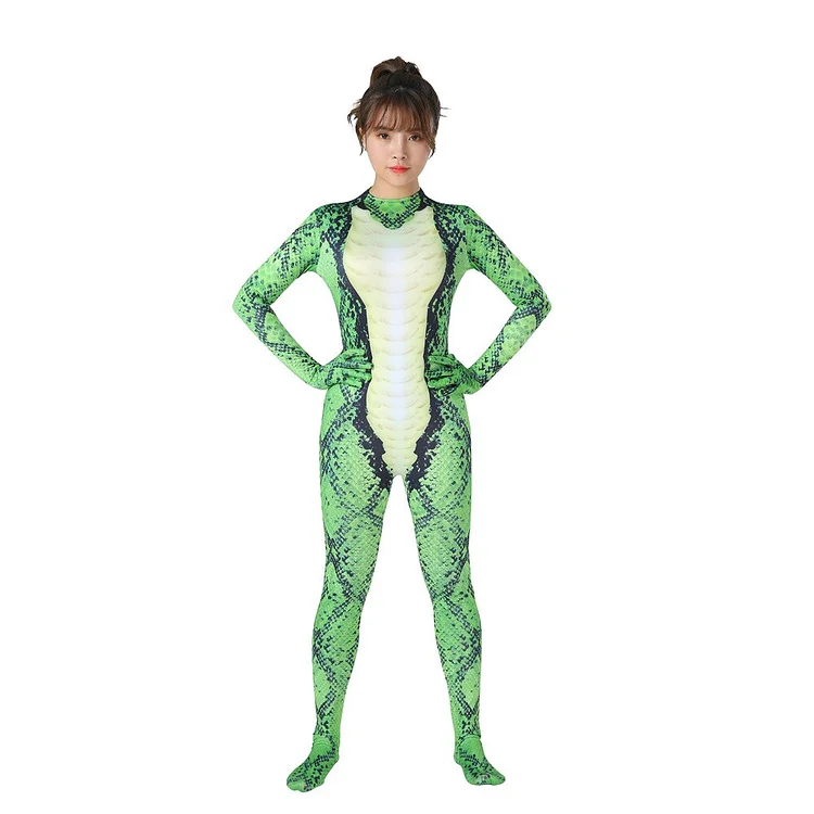 Green Snake Halloween Costume Python Jumpsuit-elleschic