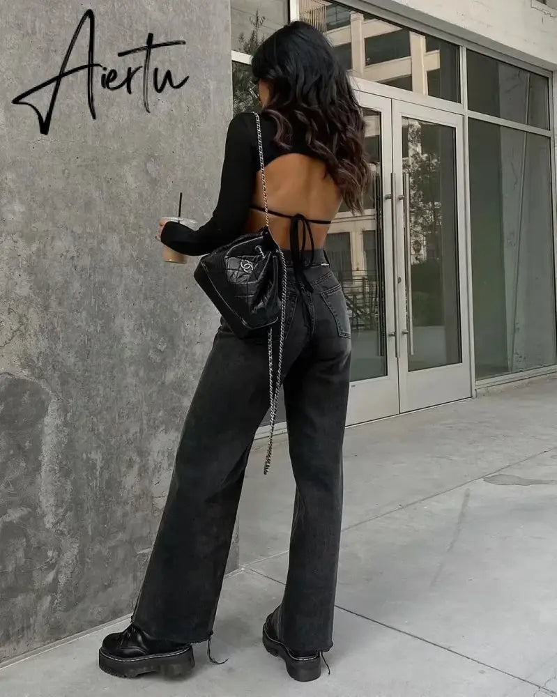 Casual Fashion Straight Leg Women's Jeans Denim Bottom Harajuku Boyfriend Long High Waist Baggy Jeans Fall Pants Aiertu
