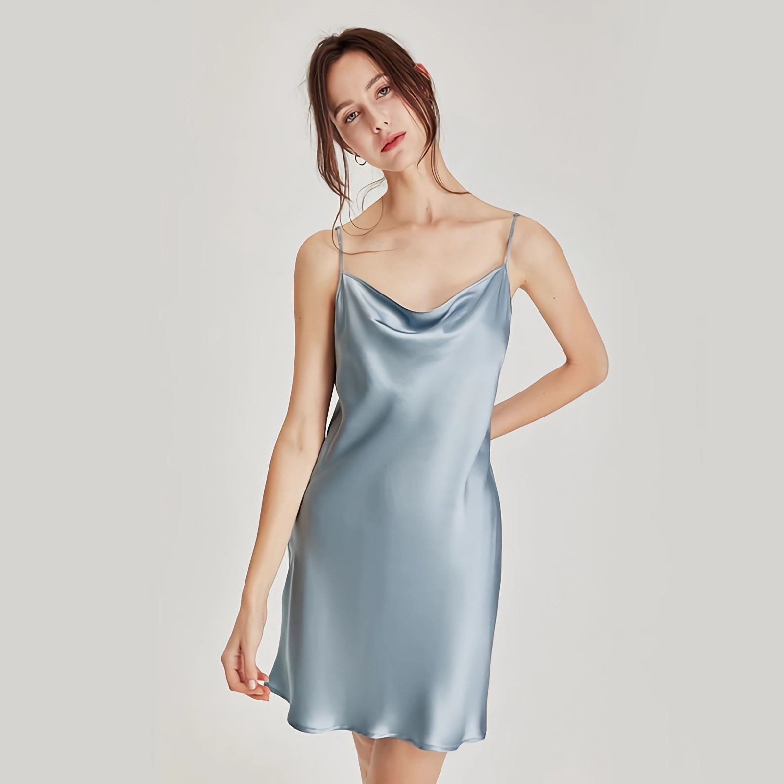 22 Momme Sexy Heaps Collar Short Silk Slip Nightgown REAL SILK LIFE