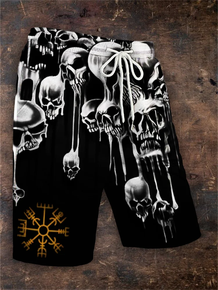 Men's Viking Vegvisir Melting Skulls Drawstring Shorts
