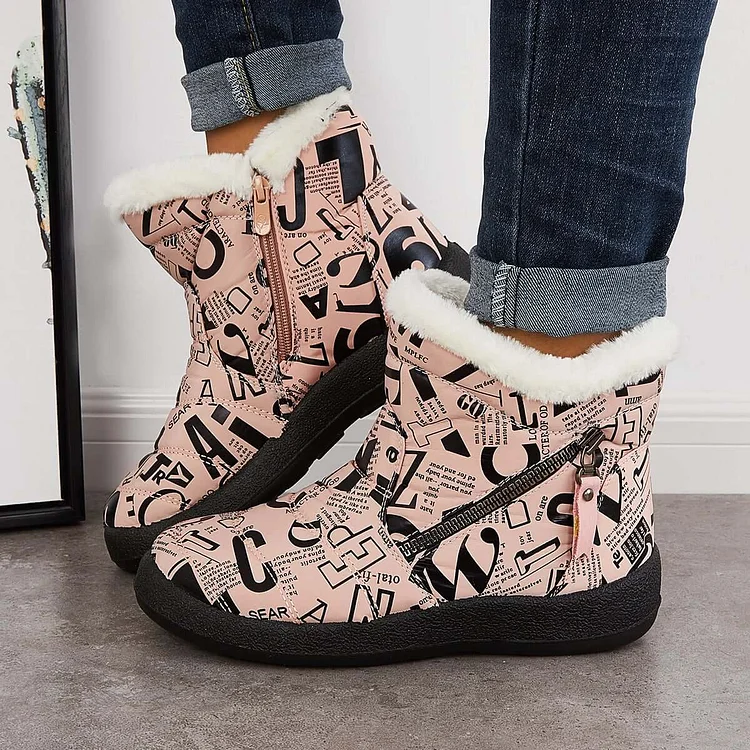 Warm Fur Lining Snow Booties Waterproof Ankle Boots