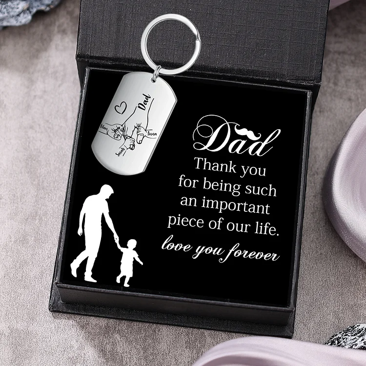 3 Names - Personalized Name Keychain Holding Hands Keychain Father's Day Gifts For Dad