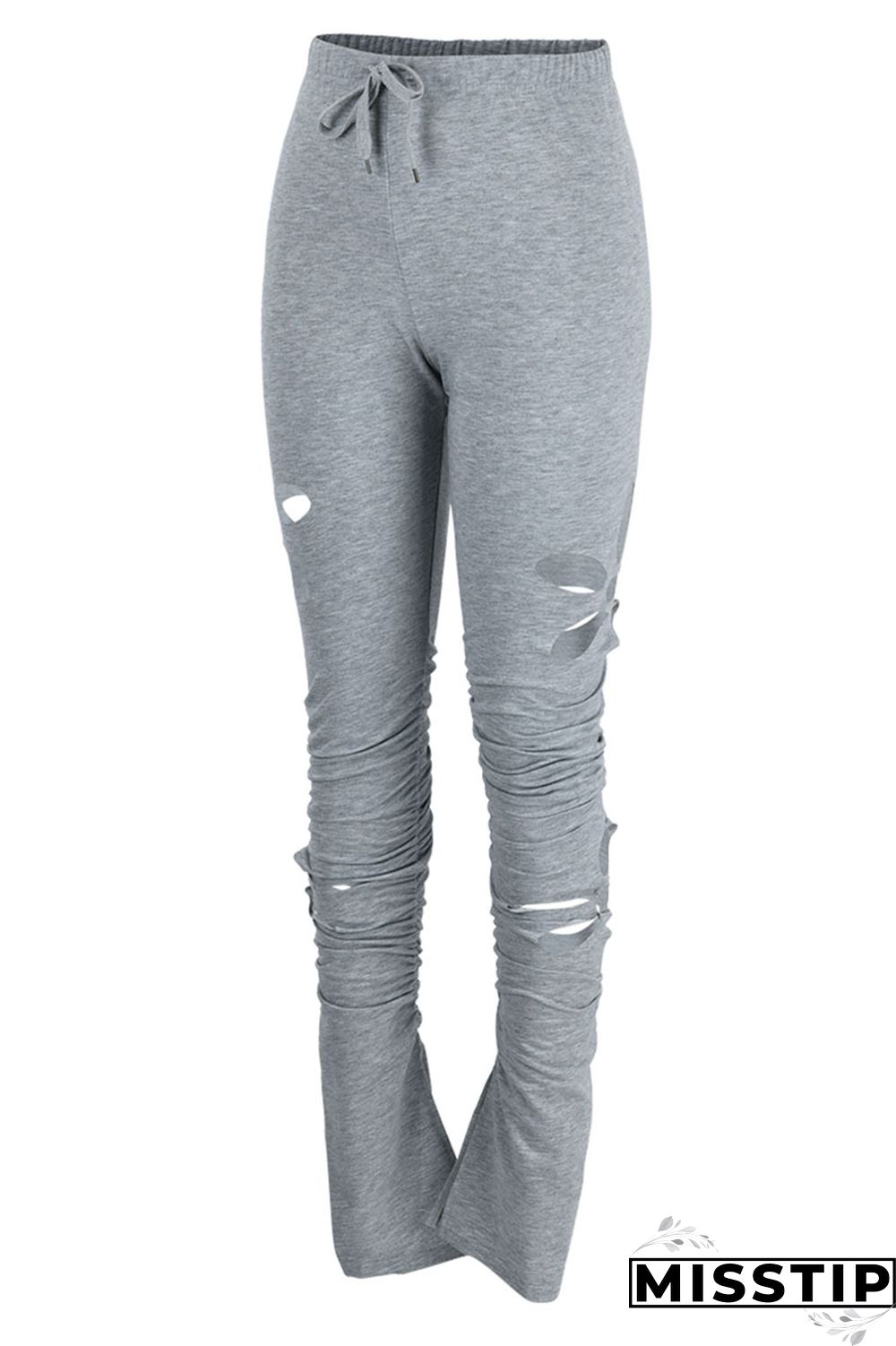 Grey Casual Street Solid Hollowed Out Patchwork High Waist Speaker Solid Color Bottoms