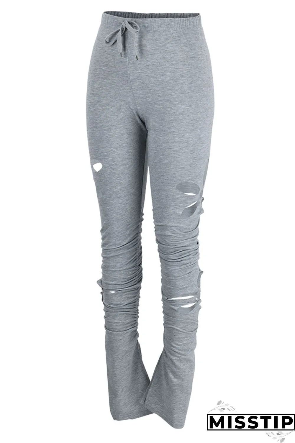 Grey Casual Street Solid Hollowed Out Patchwork High Waist Speaker Solid Color Bottoms
