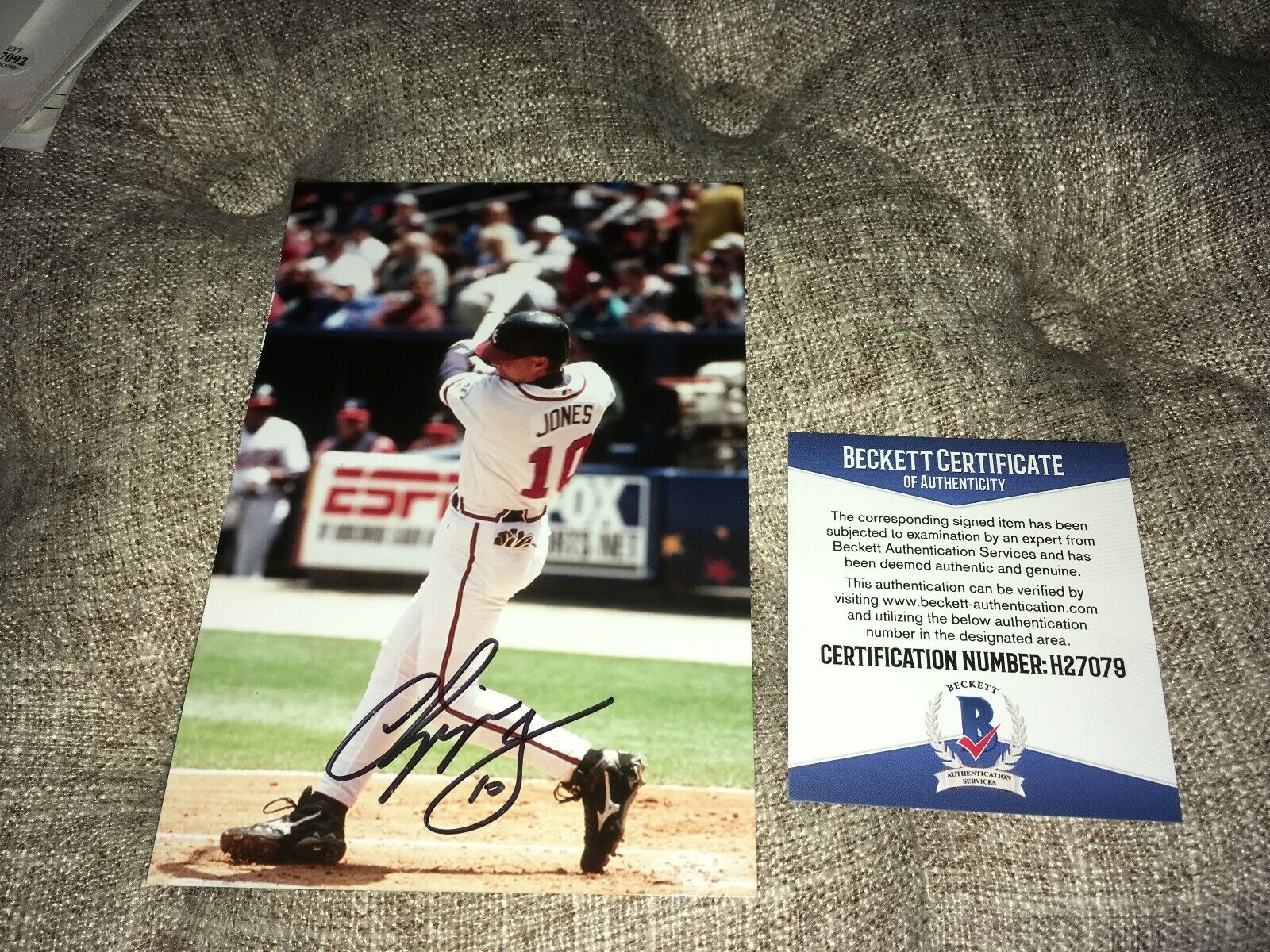 Chipper Jones Atlanta Braves Signed 4x6