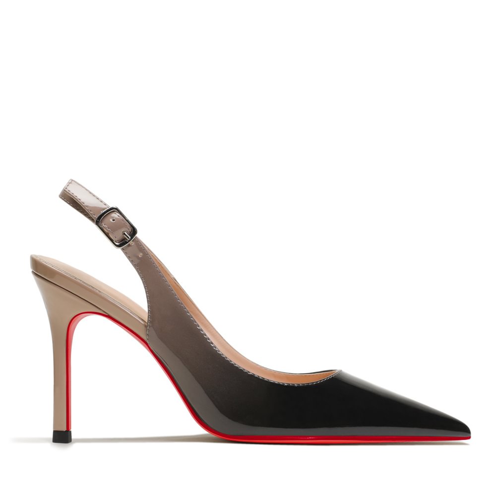 90mm Mid Heels for Women Slingback Pumps Sandals Pointed Toe Pumps Red Bottoms Shoes-MERUMOTE