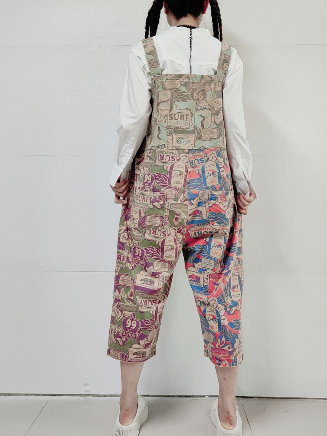 Women's Plus Size Floral Printed Casual Retro Cropped Workwear Denim Overalls Jumpsuit