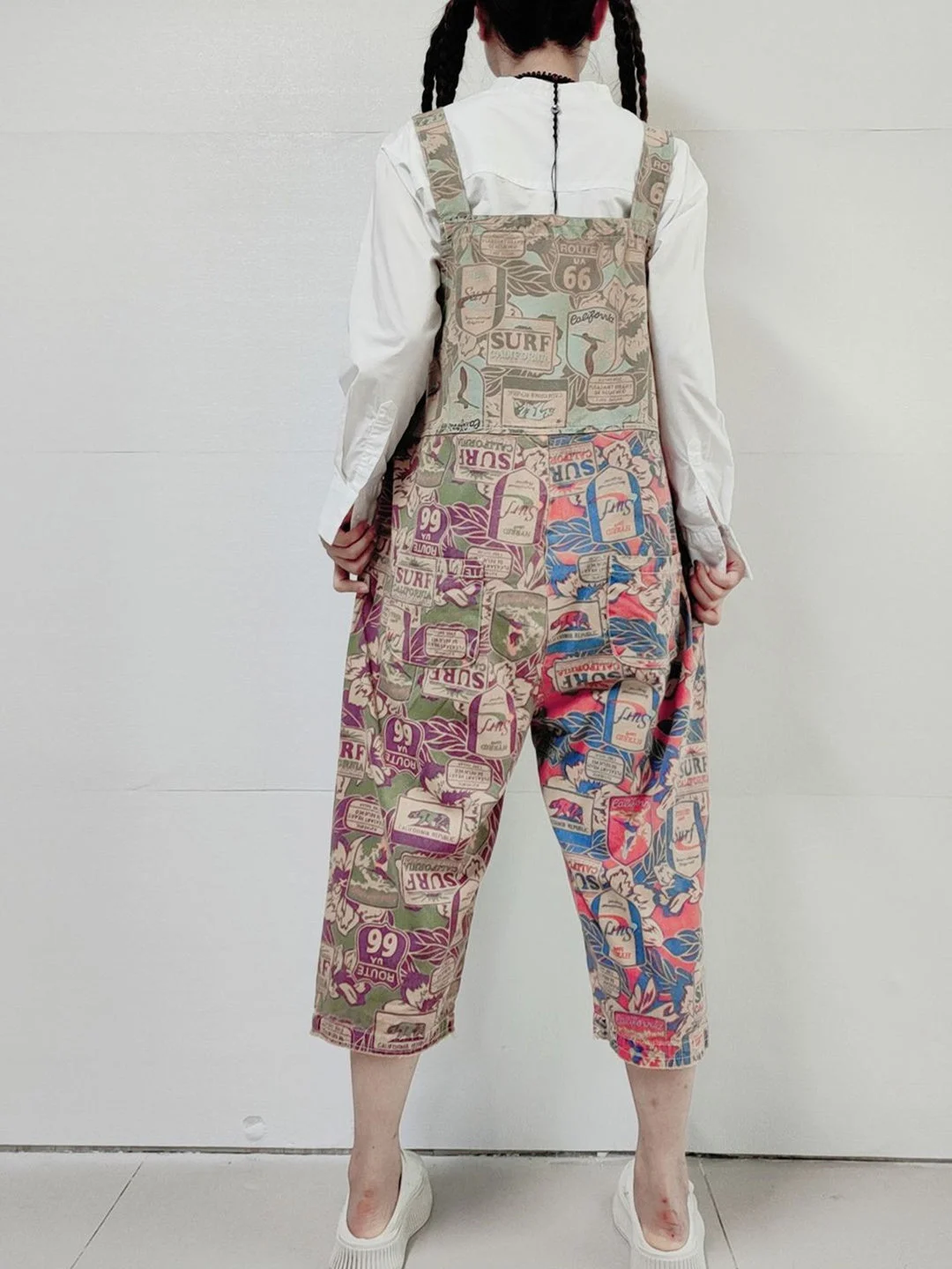 Women's Plus Size Floral Printed Casual Retro Cropped Workwear Denim Overalls Jumpsuit