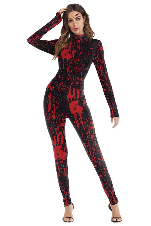 Blood Splatter Horror Bodysuit Halloween Costume Red-elleschic