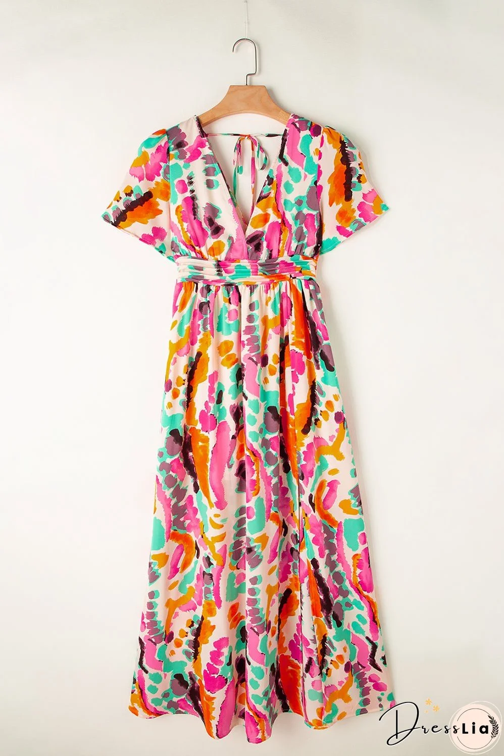 Boho Tie-dye V Neck Maxi Dress