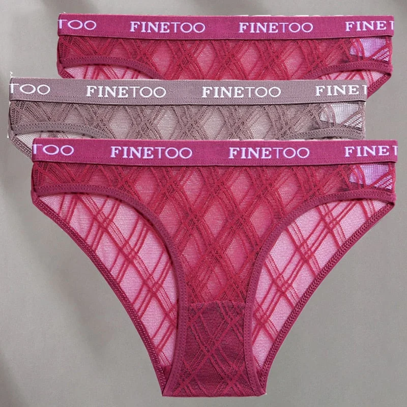 FINETOO 3PCS/Set Mesh Women Sexy Panties Lingerie M-XXL Breathable Underwear Pantys Low Waist Girl Briefs Letter Woman Underpant