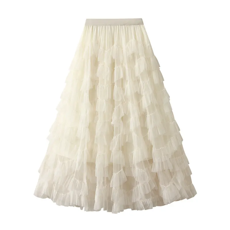 Nigikala Nigikala Xian Heavy Industry Lace Net Velopne Pony Half-Body Skirt Thin Umbrella Skirt Elegant Cake Dress Mid-Long Skirt 1393