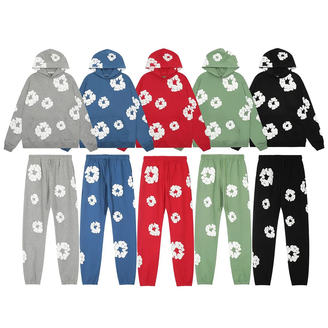 Uveng Sweater Suit DENIM Kapok End-Leg Leisure Hoodie Trendy Men's And Women's Sports Suit