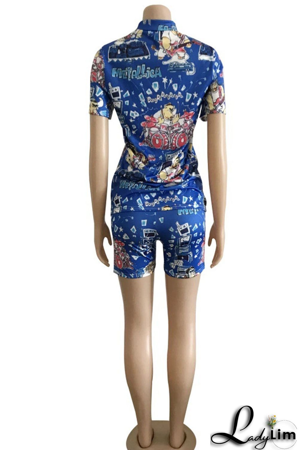 Green Street Print Patchwork O Neck Short Sleeve Two Pieces