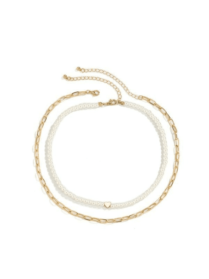 Brownm 2Pcs Heart Faux Pearl Necklace