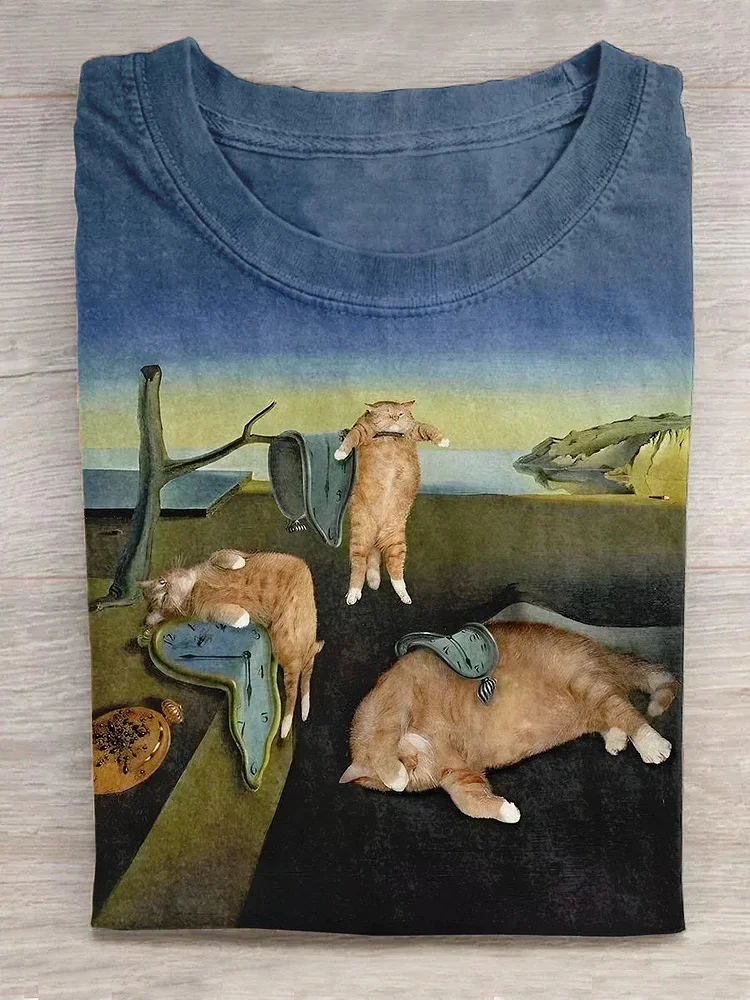 World Famous Painting Eternal Memory Cat Creative Design T-Shirt